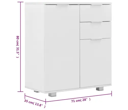 Šoninė Spintelė, Balta, 71X35X80cm Apdirbta Mediena, Blizgi
