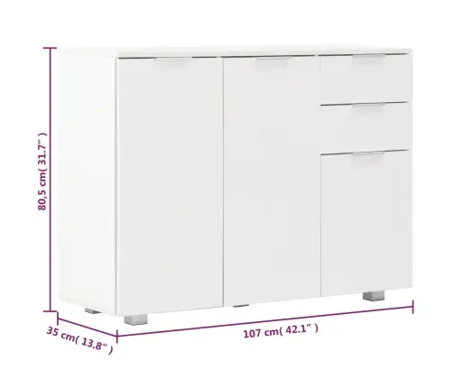 Kumode, 107X35X80,5 Cm, Spīdīgi Balta Vidaxl