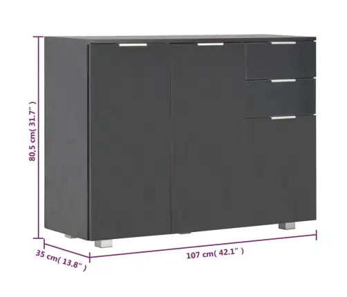 Puhvetkapp, Kõrgläikega Must, 107X35X80,5 Cm