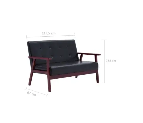 Divvietīgs Dīvāns, Melns Mākslīgā Āda Vidaxl