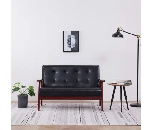Divvietīgs Dīvāns, Melns Mākslīgā Āda Vidaxl
