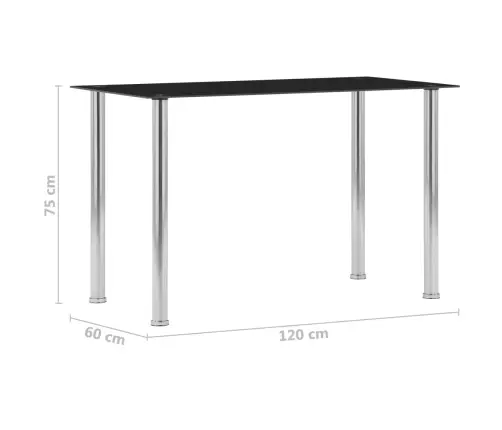 Söögilaud, Must, 120 X 60 X 75 cm Karastatud Klaas