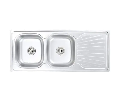 Virtuvinė Plautuvė Su 2 Dubenimis, Sieteliu Ir Sifonu, Plienas