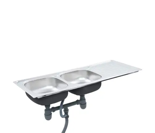 Virtuvinė Plautuvė Su 2 Dubenimis, Sieteliu Ir Sifonu, Plienas