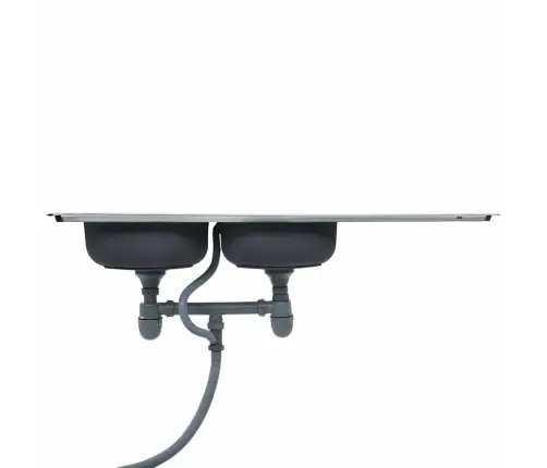 Virtuvinė Plautuvė Su 2 Dubenimis, Sieteliu Ir Sifonu, Plienas