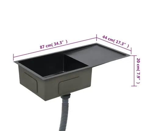 Virtuves Izlietne, Nerūsējošs Tērauds, Melna Vidaxl