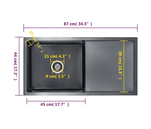Virtuves Izlietne, Nerūsējošs Tērauds, Melna Vidaxl