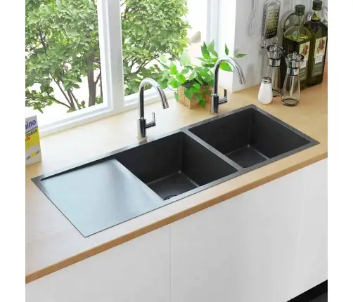 Virtuves Izlietne, Nerūsējošs Tērauds, Melna Vidaxl