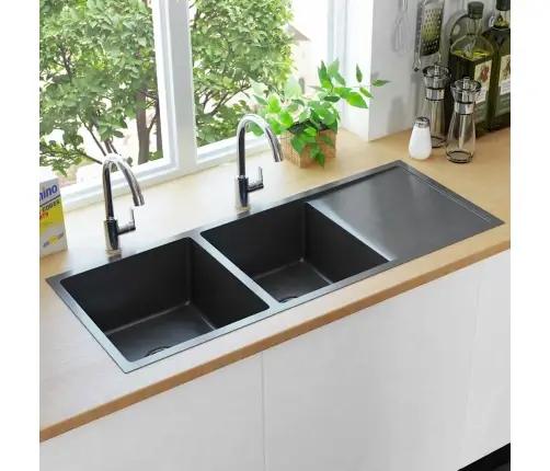 Virtuves Izlietne, Nerūsējošs Tērauds, Melna Vidaxl