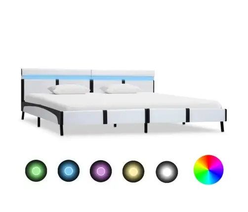 Gultas Rāmis Ar Led, Balta Mākslīgā Āda, 180X200 Cm Vidaxl