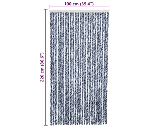 Kukaiņu Aizkars,100X220Cm, Zils, Balts Un Sudraba Krāsas Šenils Vidaxl