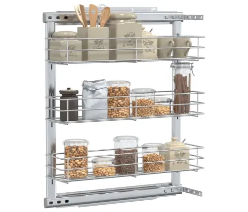 Virtuvės Krepšys, Sidabrinis, 47X15,5X55,5cm 3 Lentynos