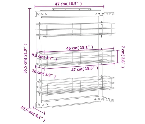 Virtuvės Krepšys, Sidabrinis, 47X15,5X55,5cm 3 Lentynos