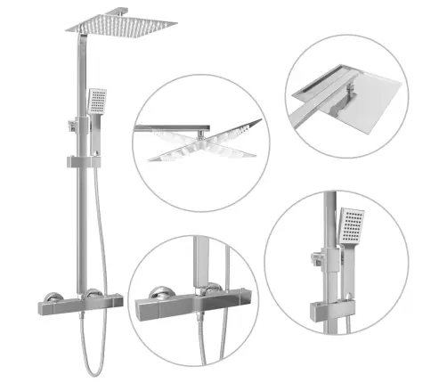 Kahe Otsakuga Dušikomplekt Termostaadiga Roostevaba Teras