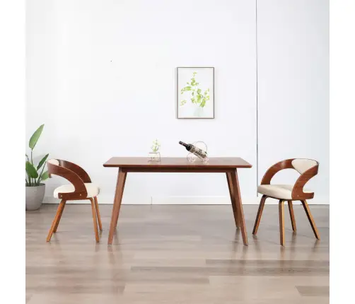 Virtuves Krēsli, 2 Gab., Liekts Koks Un Mākslīgā Āda, Krēmkrāsā Vidaxl