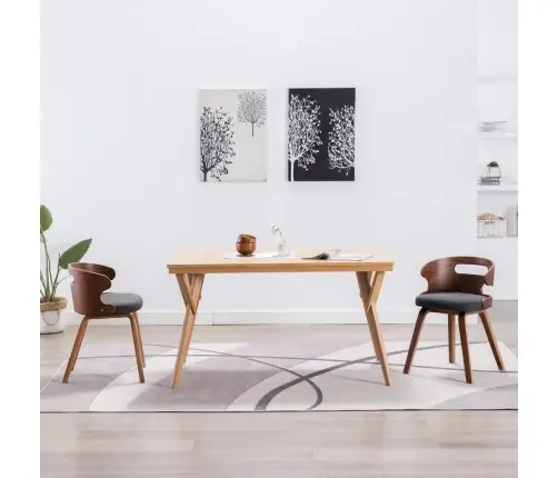 Virtuves Krēsli, 4 Gab., Izliekts Koks Un Audums, Tumši Pelēki Vidaxl