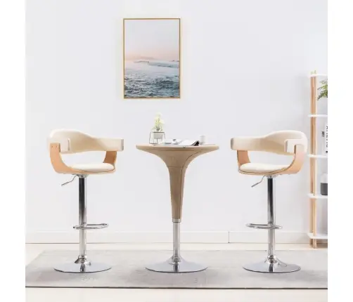 Bāra Krēsli, 2 Gab., Izliekts Koks, Krēmkrāsas Mākslīgā Āda Vidaxl