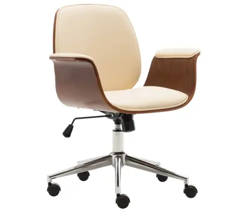 Kontoritool, Kreemjasvalge, Painutatud Puit Ja Kunstnahk