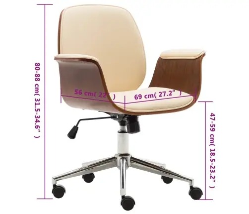 Kontoritool, Kreemjasvalge, Painutatud Puit Ja Kunstnahk