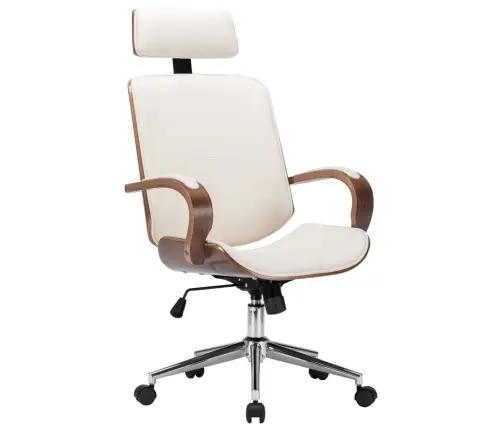 Grozāms Biroja Krēsls, Krēmkrāsas Mākslīgā Āda Un Liekts Koks Vidaxl