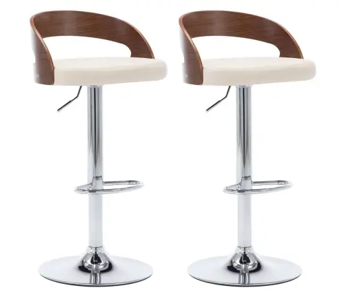 Bāra Krēsli, 2 Gab., Krēmkrāsas Mākslīgā Āda, Liekts Koks Vidaxl