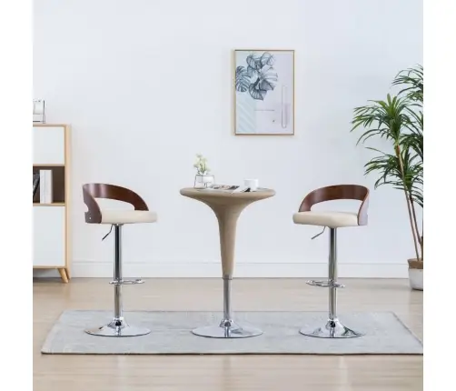 Bāra Krēsli, 2 Gab., Krēmkrāsas Mākslīgā Āda, Liekts Koks Vidaxl