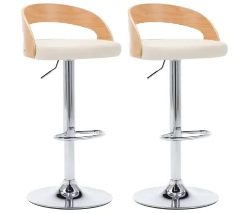 Baro Kėdės, 2Vnt., Kreminės Sp., Dirbtinė Oda Ir Išlenkta Med.