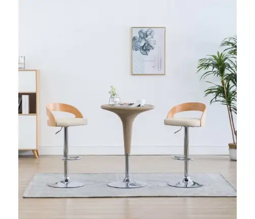 Baro Kėdės, 2Vnt., Kreminės Sp., Dirbtinė Oda Ir Išlenkta Med.