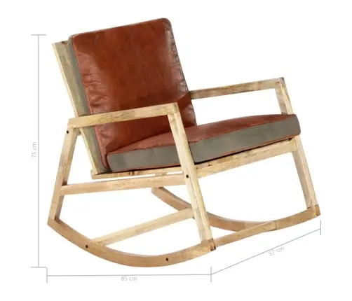 Šūpuļkrēsls, Brūna Dabīgā Āda Un Mango Masīvkoks Vidaxl