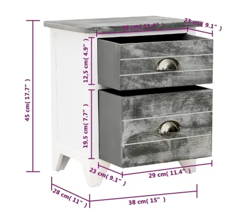 Naktsskapītis, 38X28X45 Cm, Paulonijas Koks, Pelēks Un Balts  Vidaxl