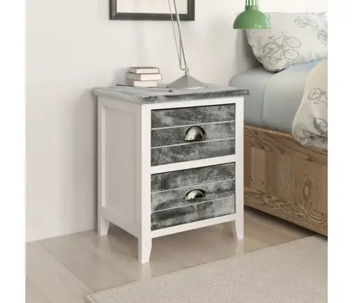 Naktsskapītis, 38X28X45 Cm, Paulonijas Koks, Pelēks Un Balts  Vidaxl