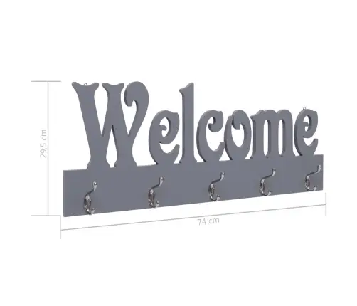 Sienas Drēbju Pakaramais Welcome, Pelēks, 74X29,5 Cm Vidaxl