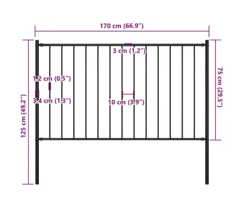 Aiapaneel Postidega, Pulbervärvitud Teras, 1,81 X 0,75 M, Must