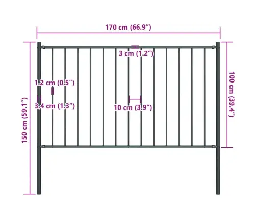 Aiapaneel Postidega, Pulbervärvitud Teras, 1,81 X 1 M, Antratsiithall