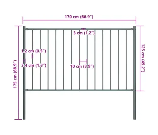 Žoga Panelis Ar Stabiem, Pulverkrāsots Tērauds, 1,81X1,25 M, Antracīta Krāsa Vidaxl