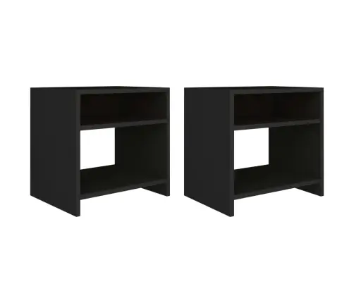 Naktinės Spintelės, 2Vnt., Juodos, 40X30X40cm Apdirbta Mediena