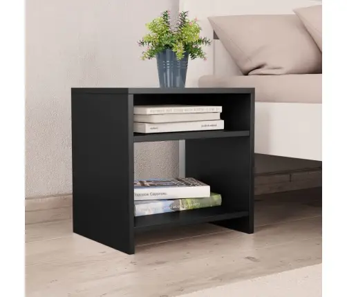 Naktinės Spintelės, 2Vnt., Juodos, 40X30X40cm Apdirbta Mediena