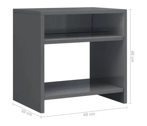 Naktsskapītis, 40X30X40 Cm, Spīdīgi Pelēks, Skaidu Plāksne  Vidaxl