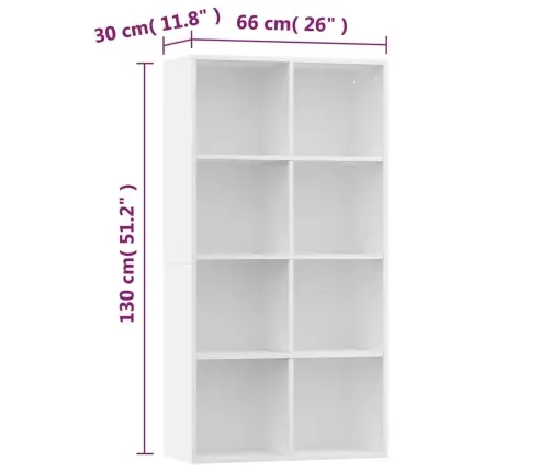 Knygų/Šoninė Spintelė, Balta, 66X30X130cm Apdirbta Mediena