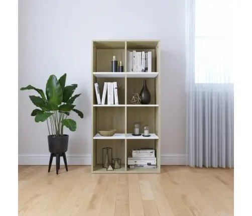Raamaturiiul, Valge Ja Sonoma Tamm, 66X30X130 Cm Puitlaastplaat Raamaturiiul, Valge Ja Sonoma Tamm, 66X30X130 Cm Puitlaastplaat