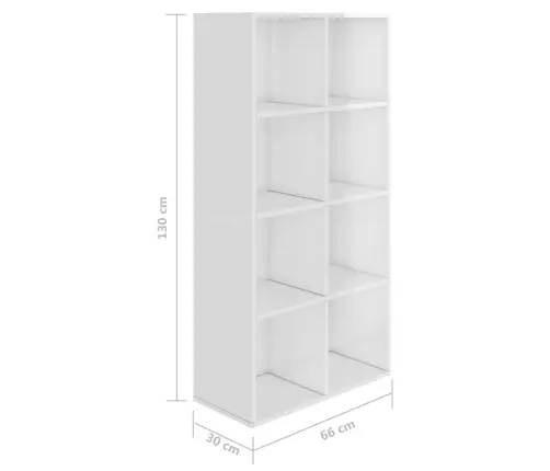 Grāmatu Plaukts, 66X30X130 Cm, Spīdīgi Balts, Inženierijas Koks Vidaxl