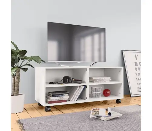 Tv Skapītis Uz Ritentiņiem, 90X35X35Cm, Inženierijas Koks Balts Vidaxl