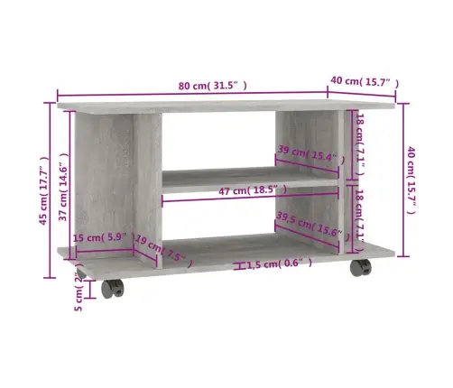 Tv Skapītis Ar Ritenīšiem, Pelēks, 80X40X45 Cm, Koks Vidaxl Tv Skapītis Ar Ritenīšiem, Pelēks, 80X40X45 Cm, Koks Vidaxl