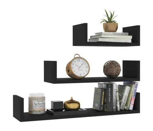 Sienas Plaukti, 3 Gab., Melni, Inženierijas Koks Vidaxl