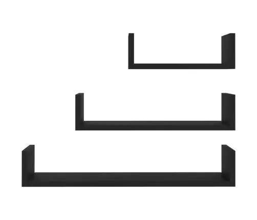 Sienas Plaukti, 3 Gab., Melni, Inženierijas Koks Vidaxl