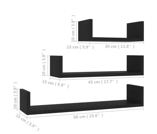 Sienas Plaukti, 3 Gab., Melni, Inženierijas Koks Vidaxl