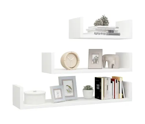 Sienas Plaukti, 3 Gab., Spīdīgi Balti, Inženierijas Koks Vidaxl