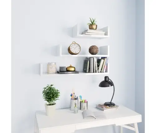 Sienas Plaukti, 3 Gab., Spīdīgi Balti, Inženierijas Koks Vidaxl