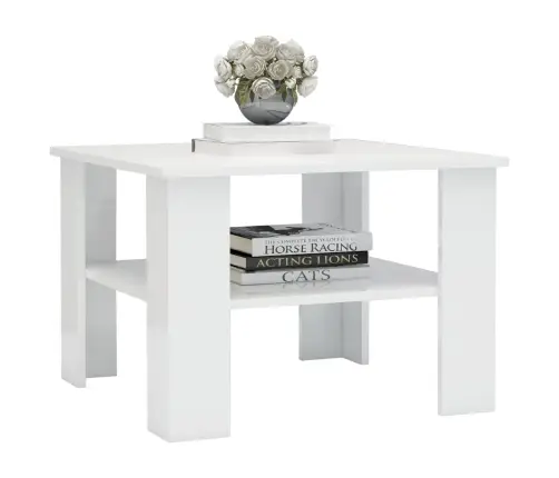 Kohvilaud, Kõrgläikega, Valge, 60 X 60 X 42 Cm Tehispuit