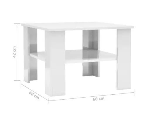 Kohvilaud, Kõrgläikega, Valge, 60 X 60 X 42 Cm Tehispuit
